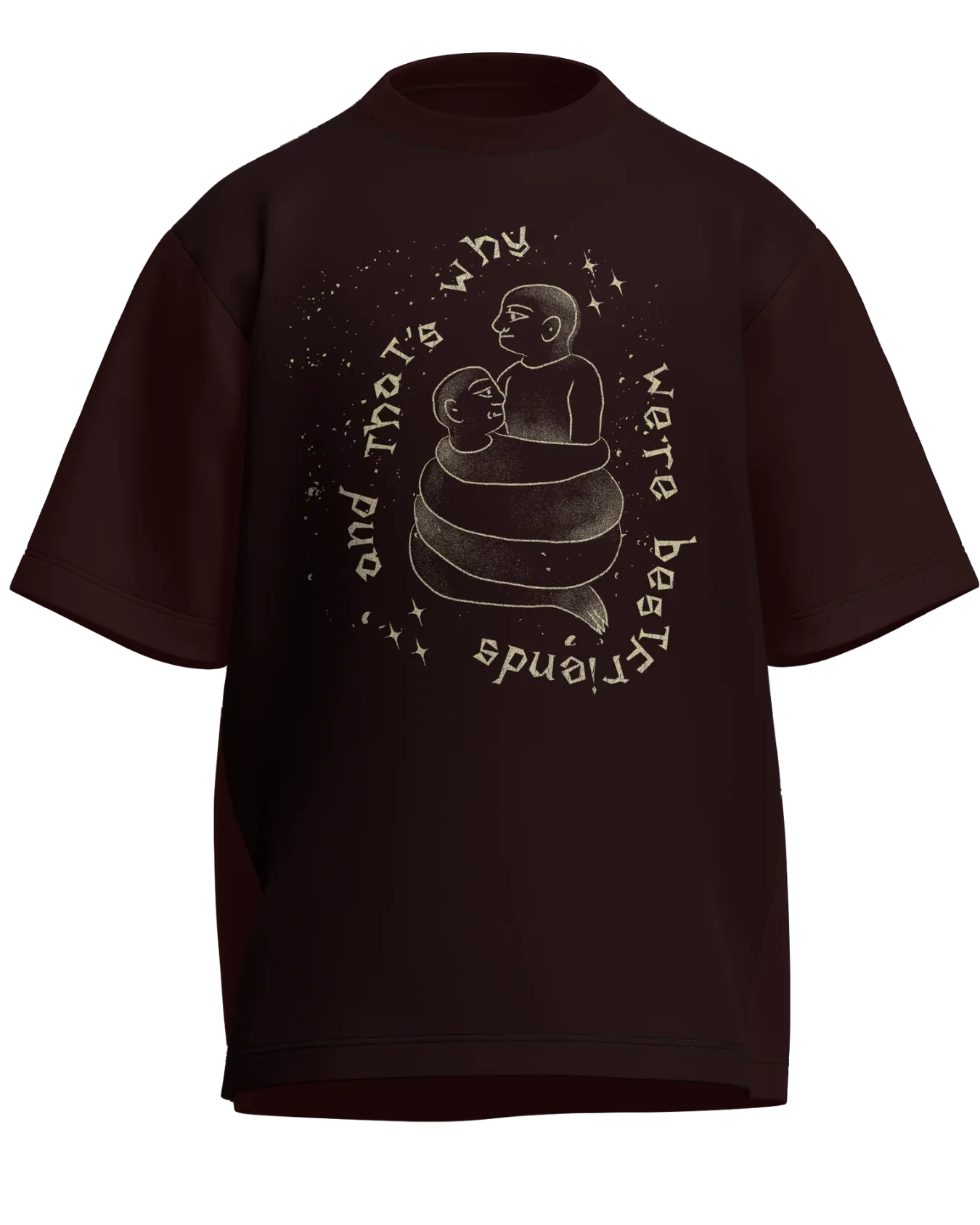 Cause We’re Bestfriends - Oversized Fit Maroon 100% cotton 240GSM standard oversized T-shirt Loom of Thirds India's No. 1 Art-led streetwear brand based in Kolkata by Sidhartha Mohanta & Chirayata Purna Chakrabarty
