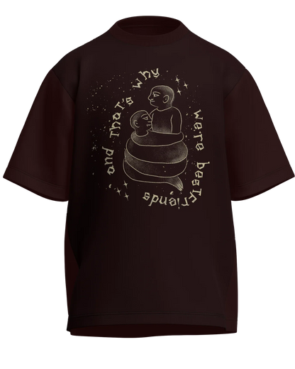 Cause We’re Bestfriends - Oversized Fit Maroon 100% cotton 240GSM standard oversized T-shirt Loom of Thirds India's No. 1 Art-led streetwear brand based in Kolkata by Sidhartha Mohanta & Chirayata Purna Chakrabarty
