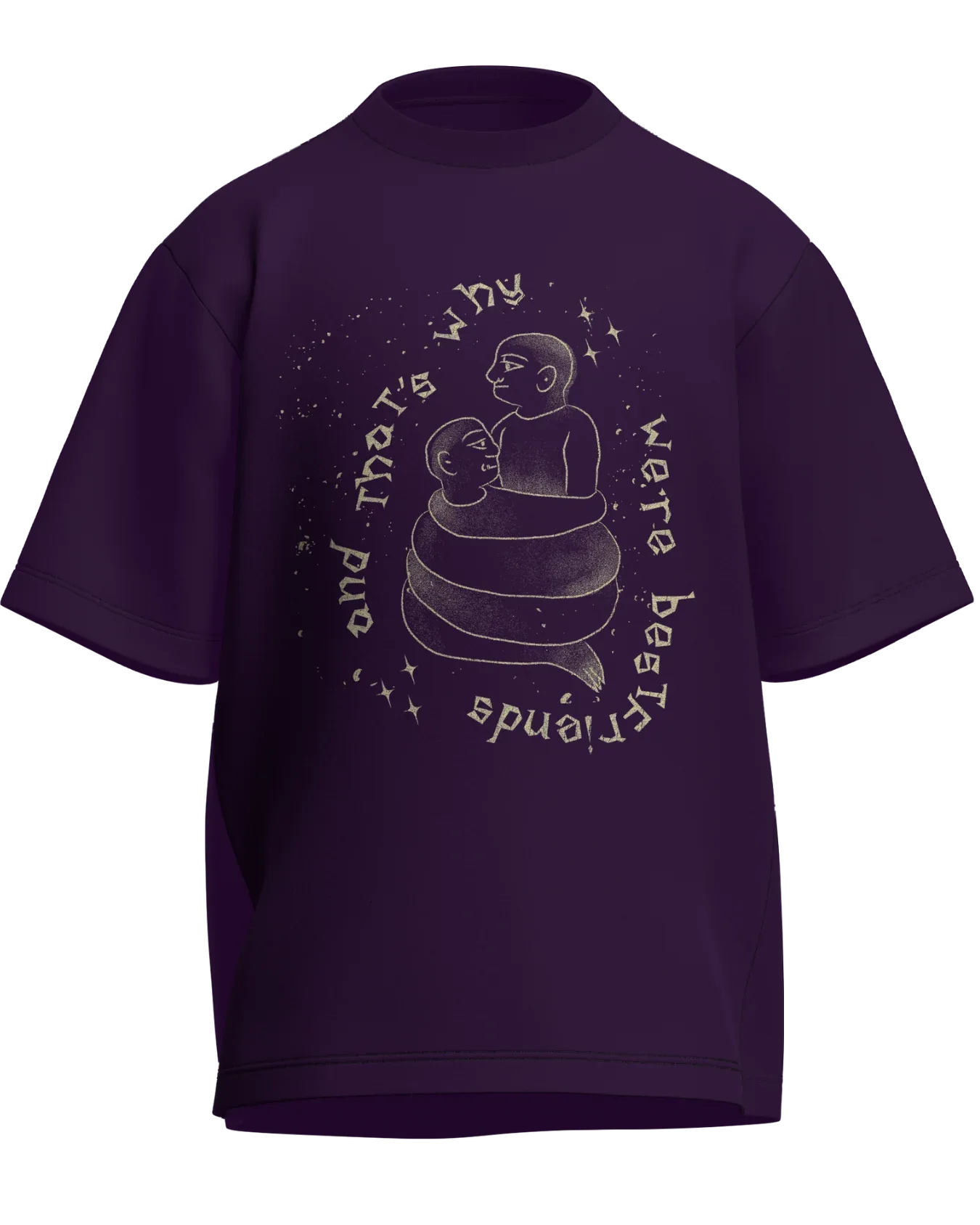 Cause We’re Bestfriends - Oversized Fit Purple 100% cotton 240GSM standard oversized T-shirt Loom of Thirds India's No. 1 Art-led streetwear brand based in Kolkata by Sidhartha Mohanta & Chirayata Purna Chakrabarty