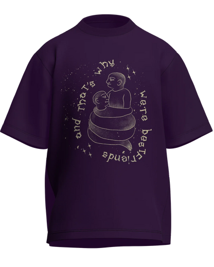 Cause We’re Bestfriends - Oversized Fit Purple 100% cotton 240GSM standard oversized T-shirt Loom of Thirds India's No. 1 Art-led streetwear brand based in Kolkata by Sidhartha Mohanta & Chirayata Purna Chakrabarty