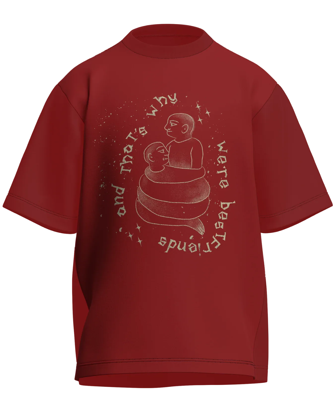 Cause We’re Bestfriends - Oversized Fit Red 100% cotton 240GSM standard oversized T-shirt Loom of Thirds India's No. 1 Art-led streetwear brand based in Kolkata by Sidhartha Mohanta & Chirayata Purna Chakrabarty