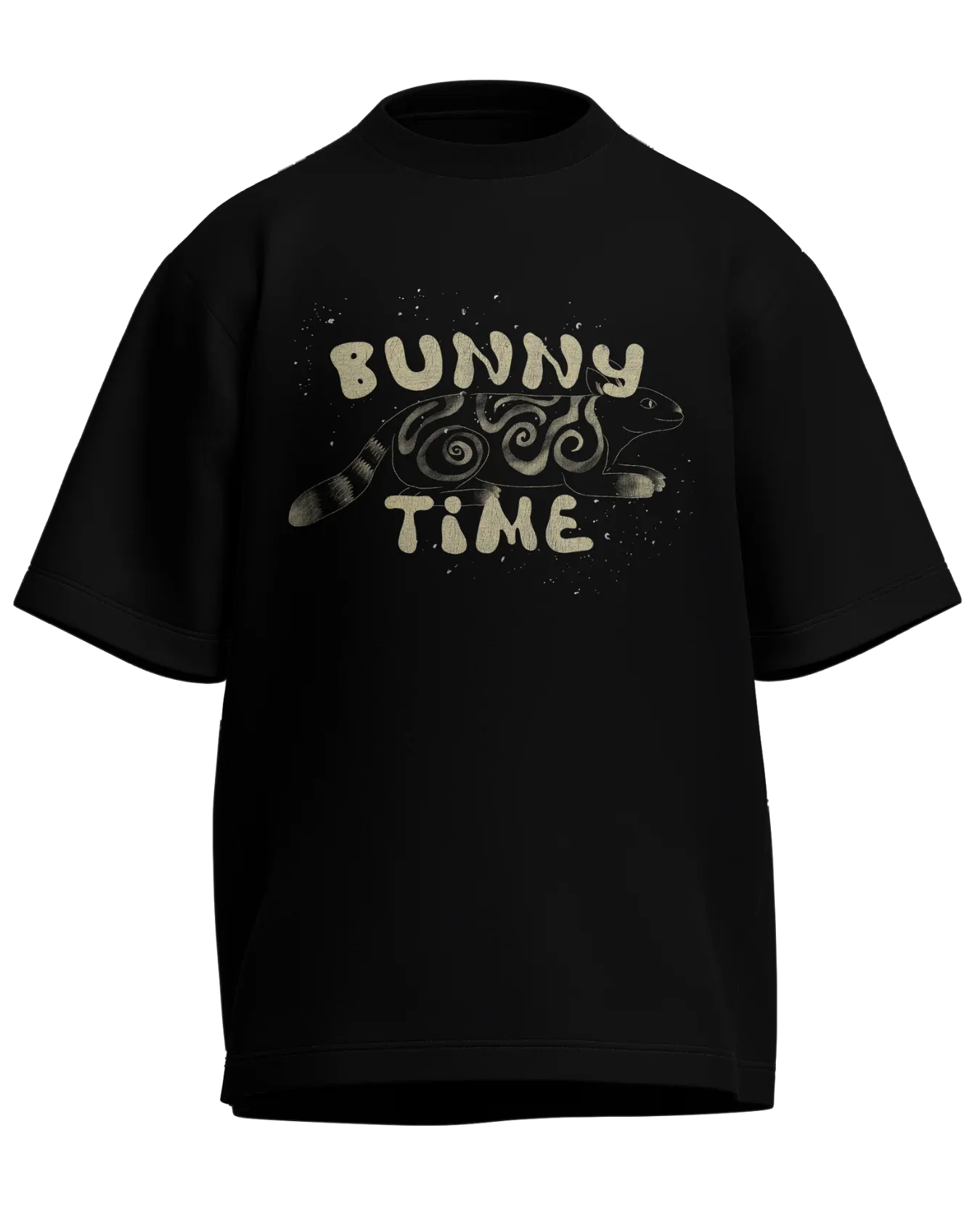 Bunny Time - Oversized Fit Black 100% cotton 240GSM standard oversized T-shirt Loom of Thirds India's No. 1 Art-led streetwear brand based in Kolkata by Sidhartha Mohanta & Chirayata Purna Chakrabarty