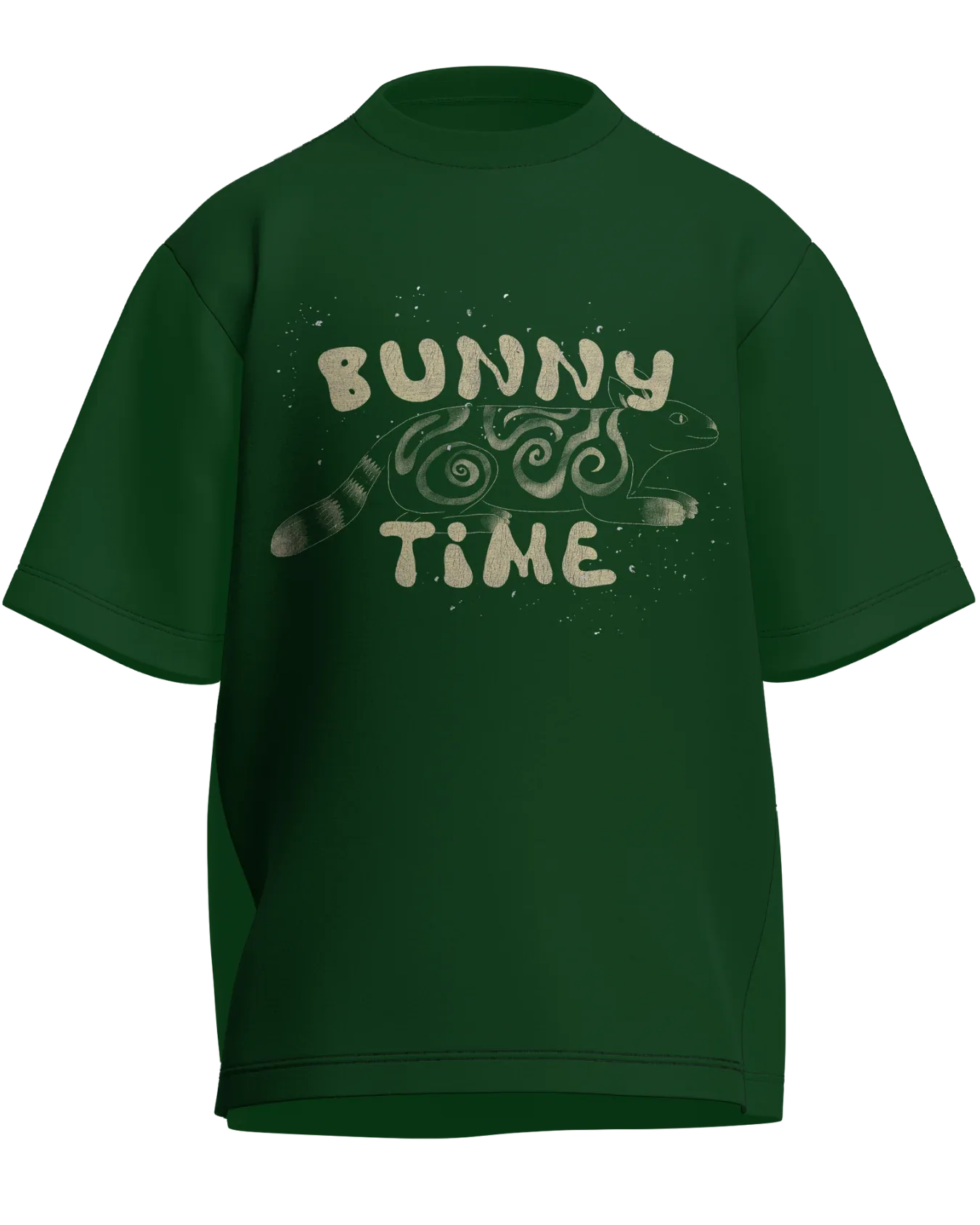 Bunny Time - Oversized Fit Bottle Green 100% cotton 240GSM standard oversized T-shirt Loom of Thirds India's No. 1 Art-led streetwear brand based in Kolkata by Sidhartha Mohanta & Chirayata Purna Chakrabarty