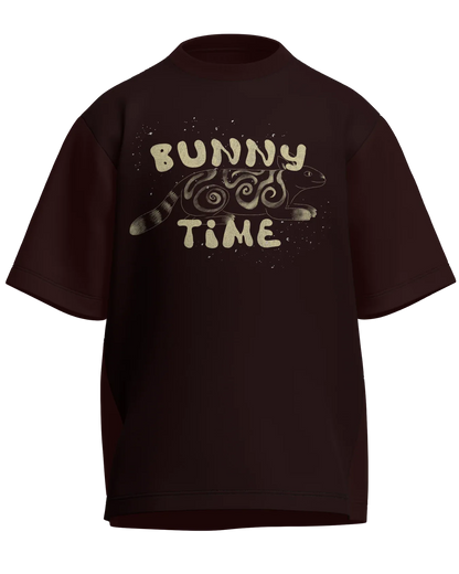 Bunny Time - Oversized Fit Maroon 100% cotton 240GSM standard oversized T-shirt Loom of Thirds India's No. 1 Art-led streetwear brand based in Kolkata by Sidhartha Mohanta & Chirayata Purna Chakrabarty