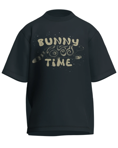 Bunny Time - Oversized Fit Petrol Blue 100% cotton 240GSM standard oversized T-shirt Loom of Thirds India's No. 1 Art-led streetwear brand based in Kolkata by Sidhartha Mohanta & Chirayata Purna Chakrabarty