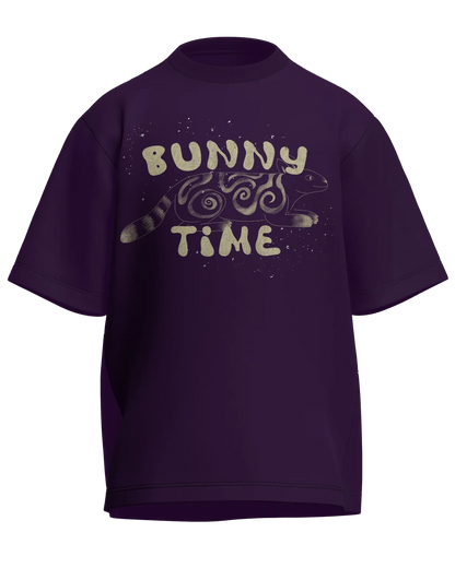 Bunny Time - Oversized Fit Purple 100% cotton 240GSM standard oversized T-shirt Loom of Thirds India's No. 1 Art-led streetwear brand based in Kolkata by Sidhartha Mohanta & Chirayata Purna Chakrabarty