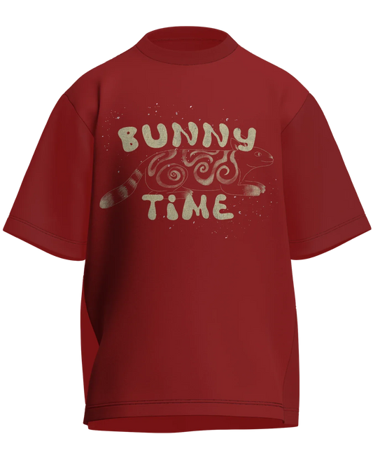 Bunny Time - Oversized Fit Red 100% cotton 240GSM standard oversized T-shirt Loom of Thirds India's No. 1 Art-led streetwear brand based in Kolkata by Sidhartha Mohanta & Chirayata Purna Chakrabarty