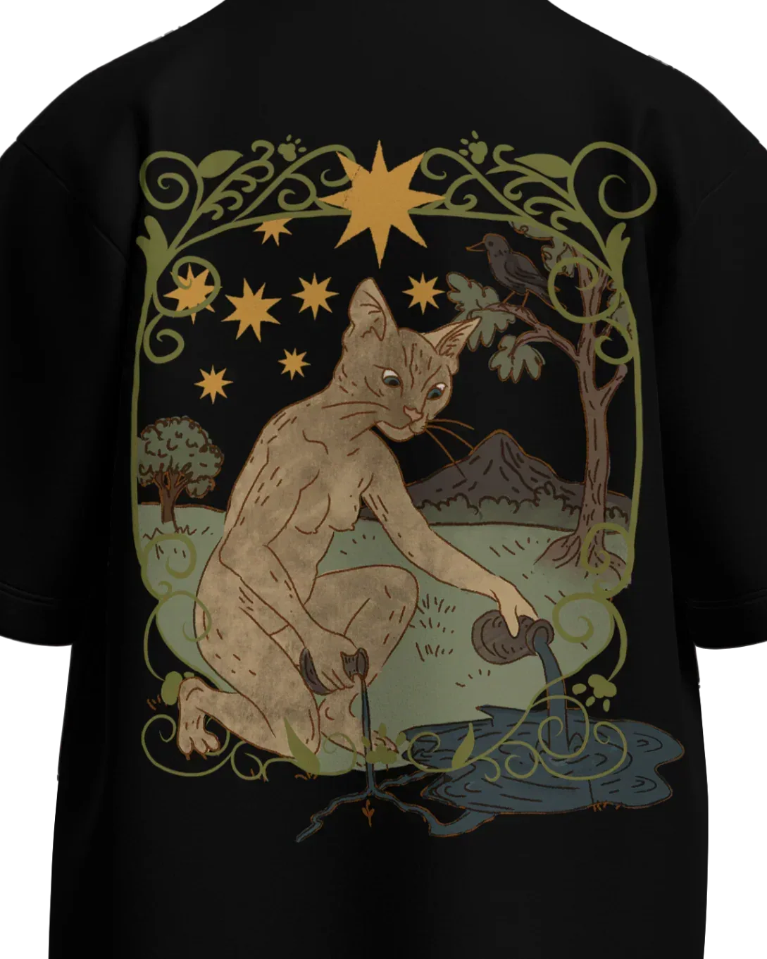 The Star of Cats Oversized French Terry Cotton Premium Streetwear T-shirt Loom of Thirds India's No. 1 Art-led streetwear brand based in Kolkata by Sidhartha Mohanta & Chirayata Purna Chakrabarty