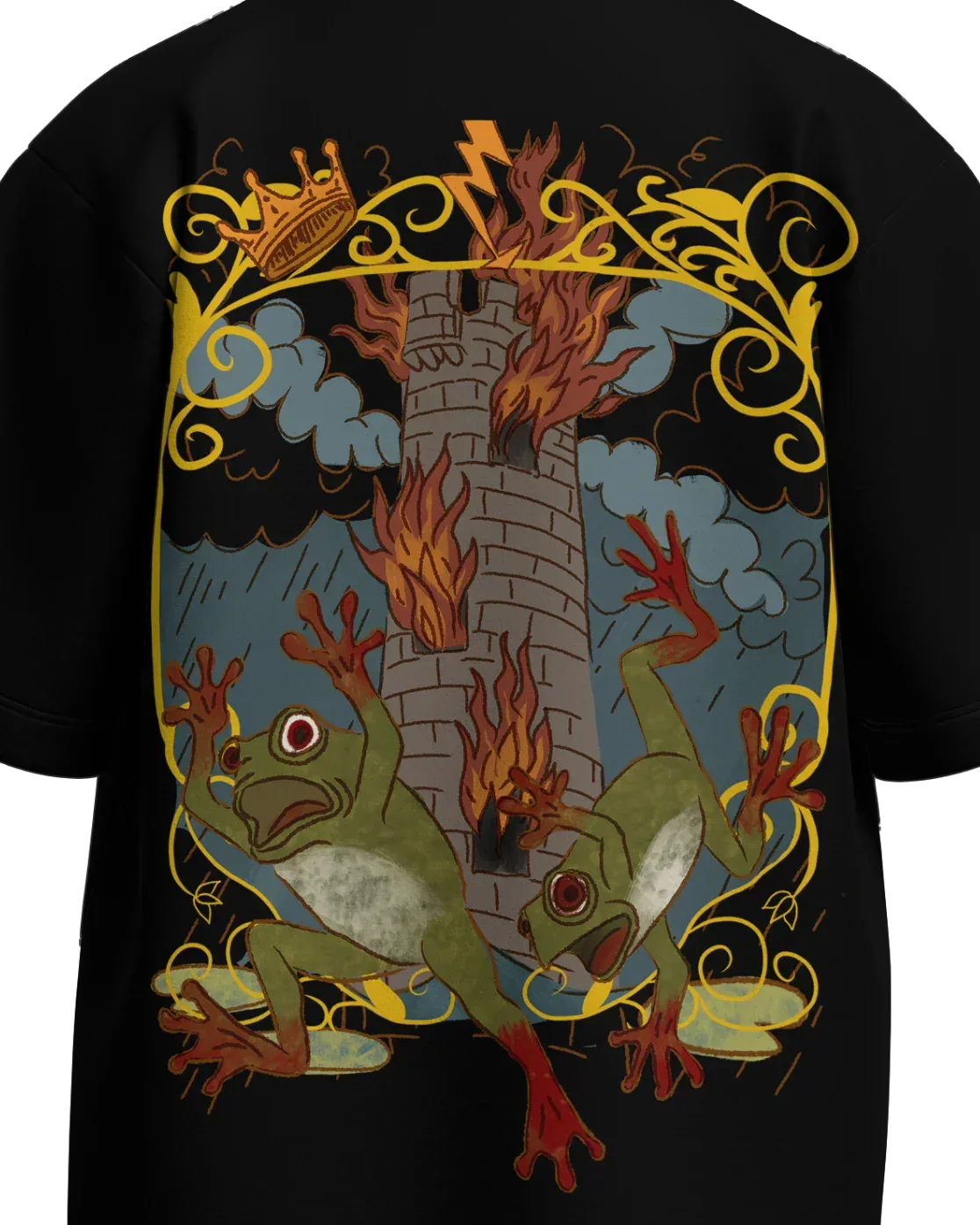 The Tower of Frogs Oversized French Terry Cotton Premium Streetwear T-shirt Loom of Thirds India's No. 1 Art-led streetwear brand based in Kolkata by Sidhartha Mohanta & Chirayata Purna Chakrabarty