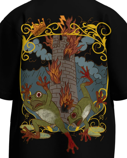 The Tower of Frogs Oversized French Terry Cotton Premium Streetwear T-shirt Loom of Thirds India's No. 1 Art-led streetwear brand based in Kolkata by Sidhartha Mohanta & Chirayata Purna Chakrabarty