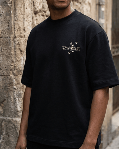 The Fool of Cats – Tarot Oversized T-Shirt Oversized French Terry Cotton Premium Streetwear T-shirt Loom of Thirds India's No. 1 Art-led, graphic streetwear brand based in Kolkata by Sidhartha Mohanta & Chirayata Purna Chakrabarty