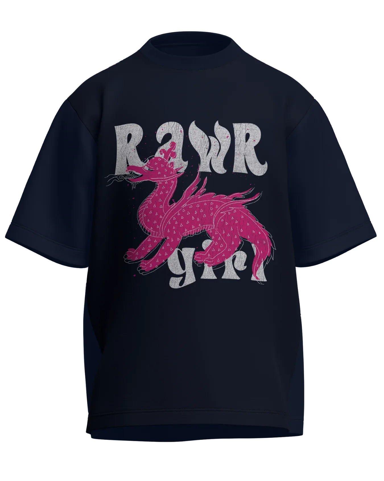 Rawr Girl - Oversized Fit Navy Blue 100% cotton 240GSM standard oversized T-shirt Loom of Thirds India's No. 1 Art-led streetwear brand based in Kolkata by Sidhartha Mohanta & Chirayata Purna Chakrabarty