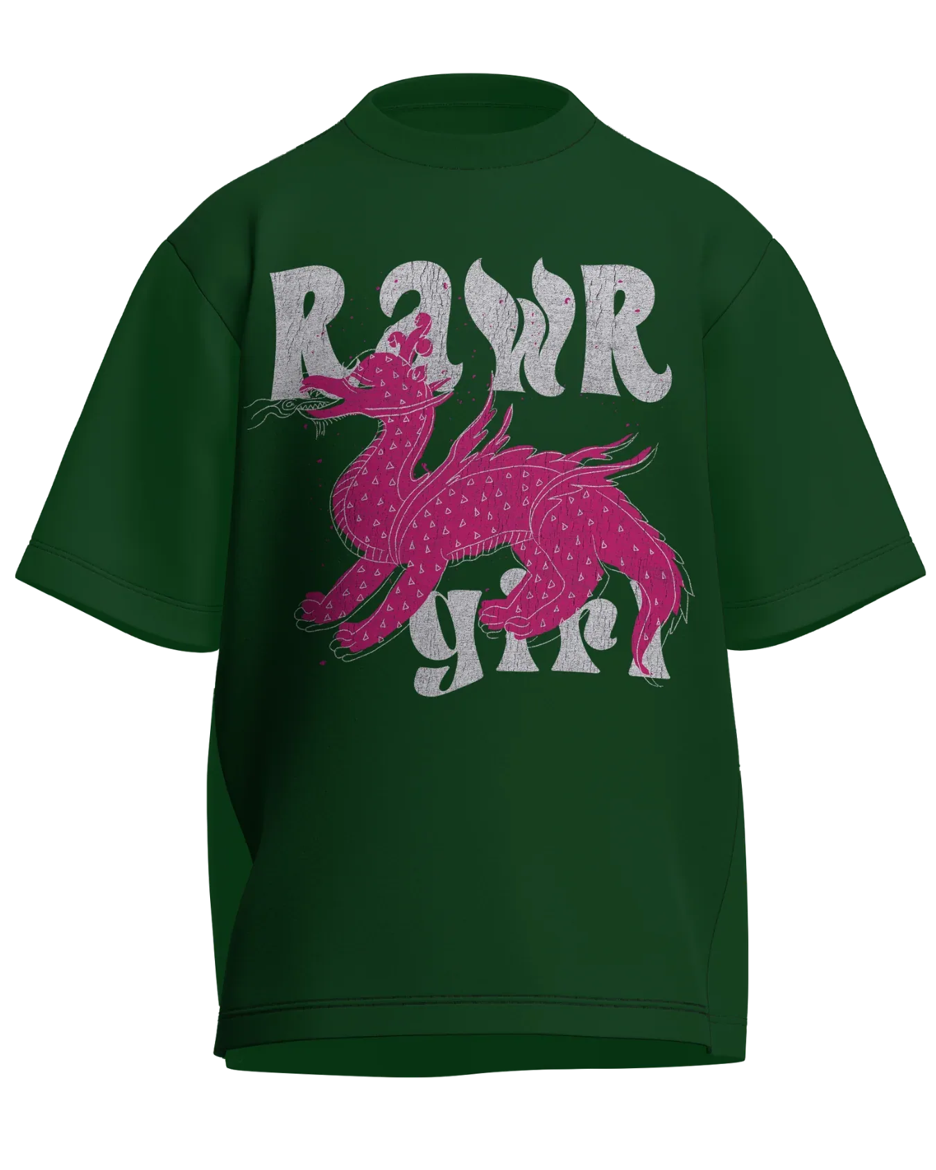 Rawr Girl - Oversized Fit Bottle Green 100% cotton 240GSM standard oversized T-shirt Loom of Thirds India's No. 1 Art-led streetwear brand based in Kolkata by Sidhartha Mohanta & Chirayata Purna Chakrabarty