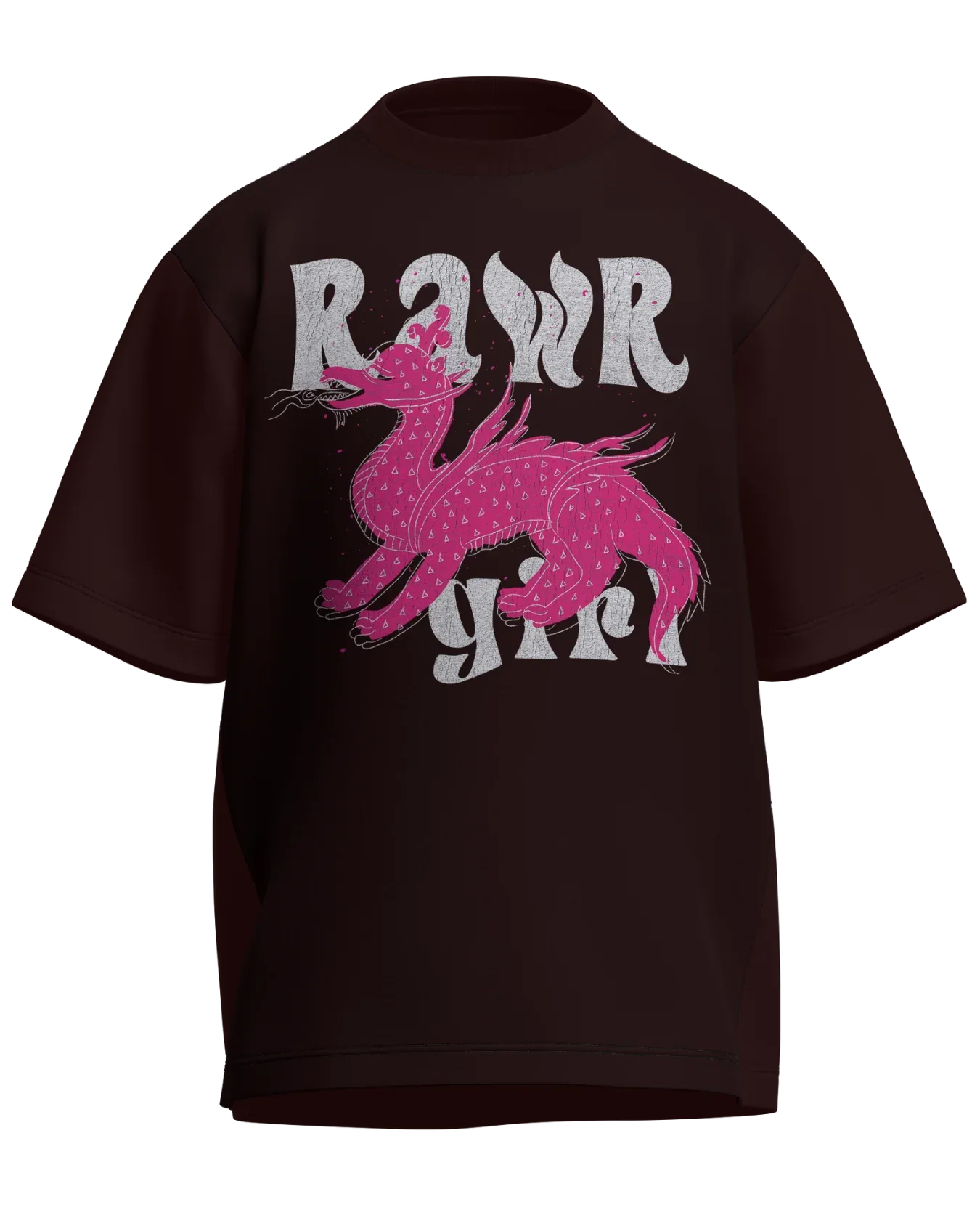 Rawr Girl - Oversized Fit Maroon 100% cotton 240GSM standard oversized T-shirt Loom of Thirds India's No. 1 Art-led streetwear brand based in Kolkata by Sidhartha Mohanta & Chirayata Purna Chakrabarty