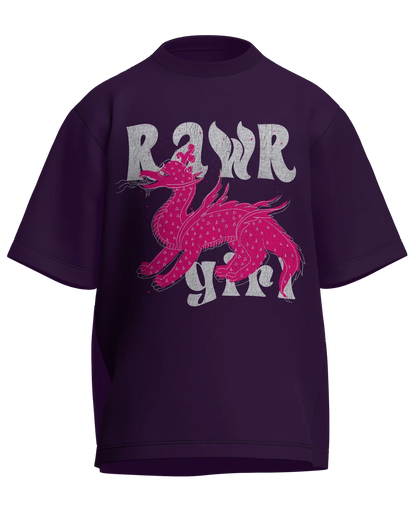 Rawr Girl - Oversized Fit Purple 100% cotton 240GSM standard oversized T-shirt Loom of Thirds India's No. 1 Art-led streetwear brand based in Kolkata by Sidhartha Mohanta & Chirayata Purna Chakrabarty