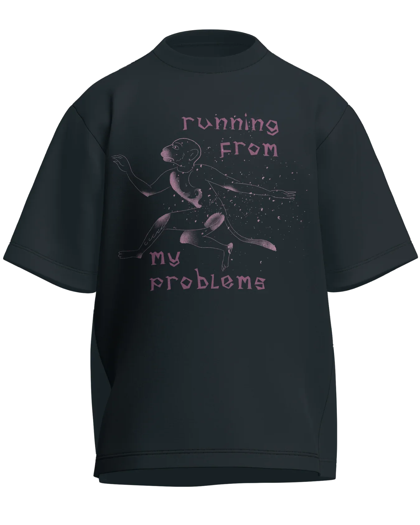 Running From My Problems - Oversized Fit Petrol Blue 100% cotton 240GSM standard oversized T-shirt Loom of Thirds India's No. 1 Art-led streetwear brand based in Kolkata by Sidhartha Mohanta & Chirayata Purna Chakrabarty