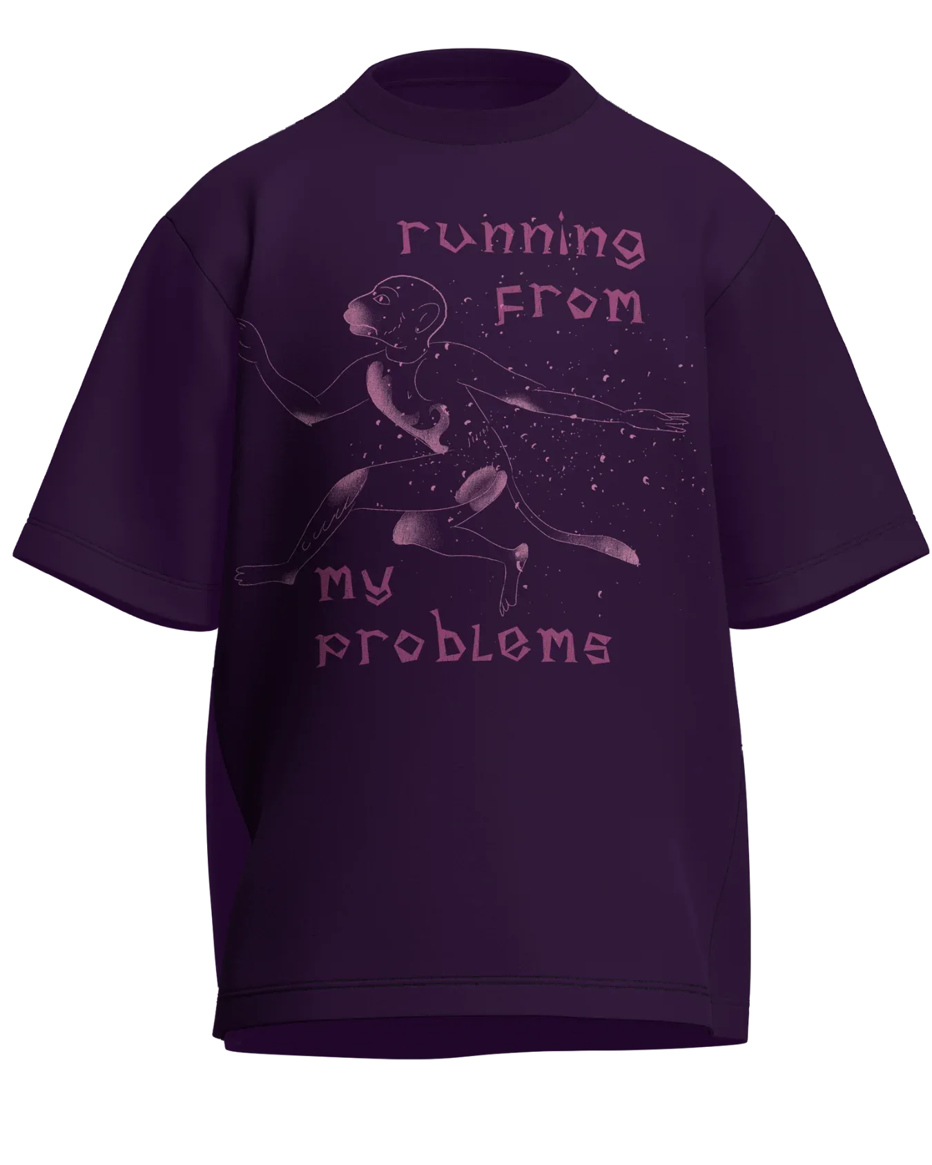 Running From My Problems - Oversized Fit Purple 100% cotton 240GSM standard oversized T-shirt Loom of Thirds India's No. 1 Art-led streetwear brand based in Kolkata by Sidhartha Mohanta & Chirayata Purna Chakrabarty