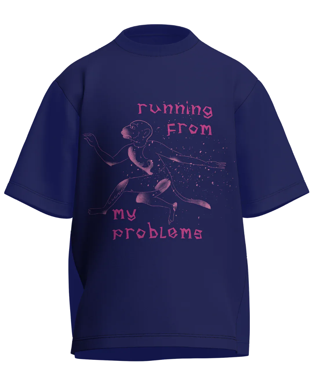 Running From My Problems - Oversized Fit Royal Blue 100% cotton 240GSM standard oversized T-shirt Loom of Thirds India's No. 1 Art-led streetwear brand based in Kolkata by Sidhartha Mohanta & Chirayata Purna Chakrabarty