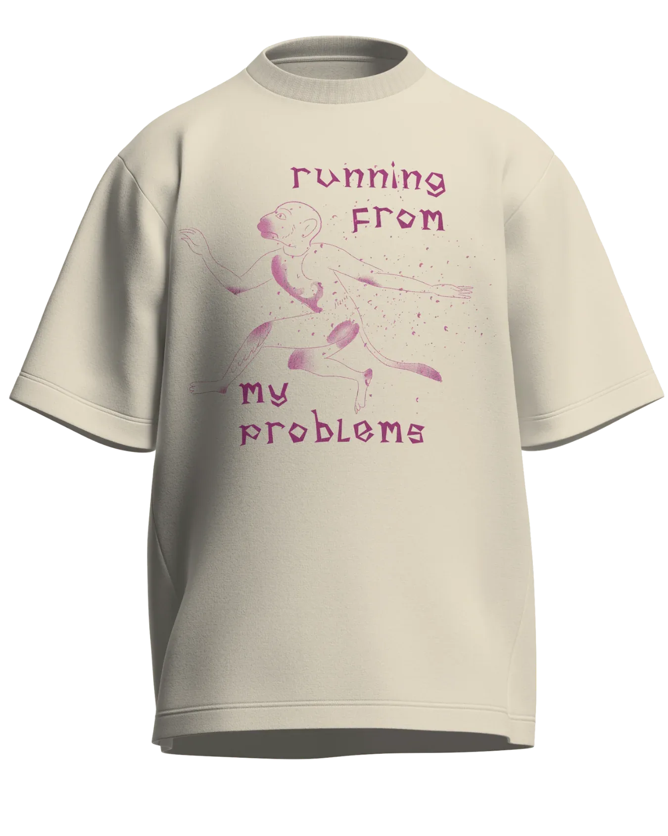 Running From My Problems - Oversized Fit Off White 100% cotton 240GSM standard oversized T-shirt Loom of Thirds India's No. 1 Art-led streetwear brand based in Kolkata by Sidhartha Mohanta & Chirayata Purna Chakrabarty