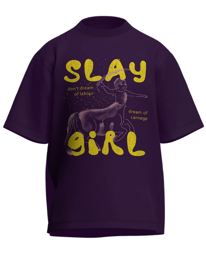 Slay Girl - Oversized Fit Purple 100% cotton 240GSM standard oversized T-shirt Loom of Thirds India's No. 1 Art-led streetwear brand based in Kolkata by Sidhartha Mohanta & Chirayata Purna Chakrabarty